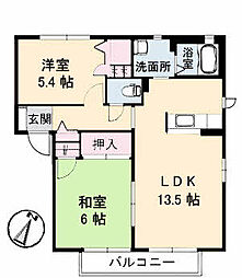 バリュージュ井原A棟 2LDKの間取図画像