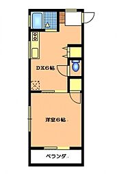 JR可部線 古市橋駅 徒歩3分の賃貸マンション 2階1Kの間取り