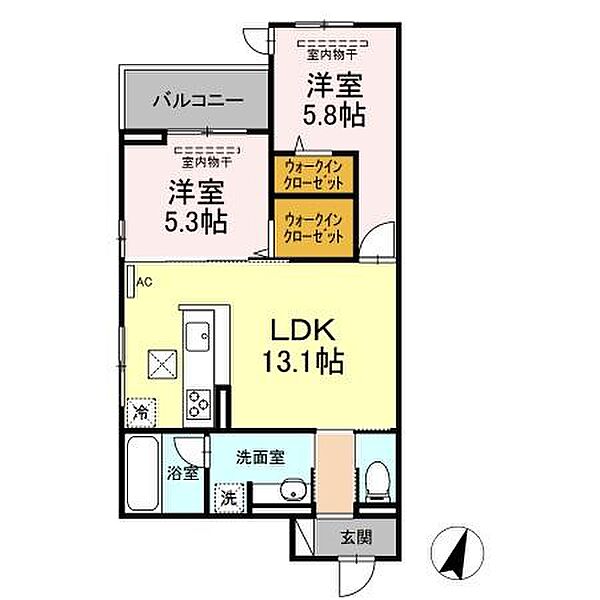 広島県広島市南区東雲２丁目(賃貸アパート2LDK・1階・57.26㎡)の写真 その2