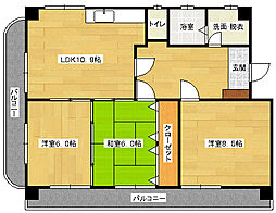 JR可部線 七軒茶屋駅 徒歩4分の賃貸マンション 3階3LDKの間取り