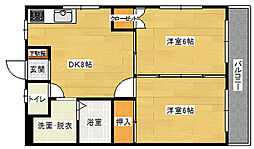 広島高速交通アストラムライン 中筋駅 徒歩7分の賃貸マンション 2階2DKの間取り