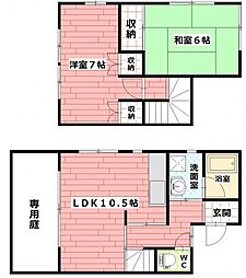 JR呉線 向洋駅 徒歩8分の賃貸タウンハウス 1階2LDKの間取り