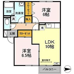 JR呉線 海田市駅 徒歩23分の賃貸アパート 2階2DKの間取り