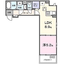JR芸備線 矢賀駅 徒歩18分の賃貸アパート 1階1LDKの間取り