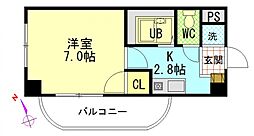 JR可部線 大町駅 徒歩8分の賃貸マンション 2階1Kの間取り