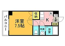 広島電鉄1系統 日赤病院前駅 徒歩3分の賃貸マンション 2階1Kの間取り