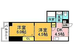 広島電鉄8系統 舟入南駅 徒歩6分の賃貸マンション 4階2DKの間取り