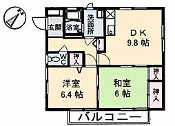 JR芸備線 矢賀駅 徒歩10分の賃貸アパート 2階2DKの間取り