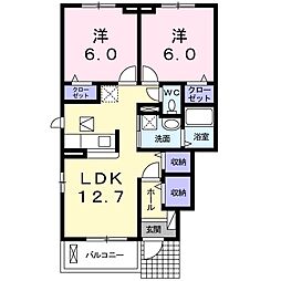 JR可部線 古市橋駅 徒歩7分の賃貸アパート 1階2LDKの間取り