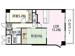 JR芸備線 矢賀駅 徒歩24分の賃貸マンション 2階2LDKの間取り