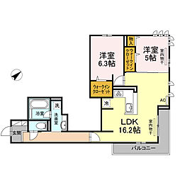 広島高速交通アストラムライン 古市駅 徒歩6分の賃貸アパート 3階2LDKの間取り