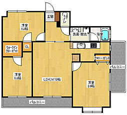 広島高速交通アストラムライン 古市駅 徒歩15分の賃貸マンション 3階3LDKの間取り