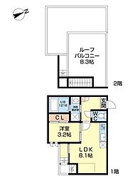 広島電鉄8系統 舟入南駅 徒歩4分の賃貸アパート 2階1LDKの間取り