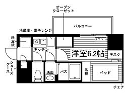 （仮称）UniLife岡山富田町学生会館 2階1Kの間取り