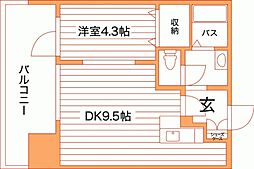グランエターナ岡山3 1LDKの間取図画像