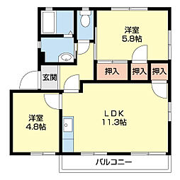 フレグランス松江 2階2LDKの間取り