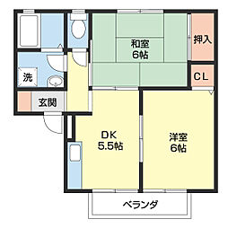 セジュール葵 2階2DKの間取り