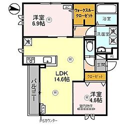 D-ROOM尾崎丁 3階2LDKの間取り