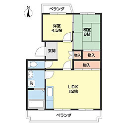 スミヤハウスII 2階2LDKの間取り