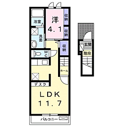フォレスタ吹上 2階1LDKの間取り
