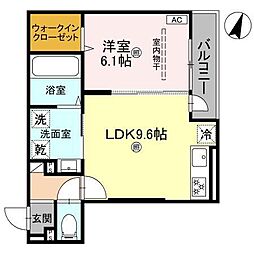 D-grace秋月 2階1LDKの間取り