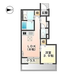 モイス・シャームII 1階1LDKの間取り