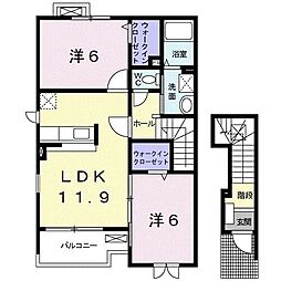 フォレスタ・高松　II 2階2LDKの間取り