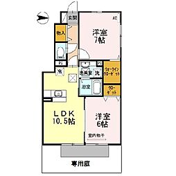 D-room内原 1階2LDKの間取り