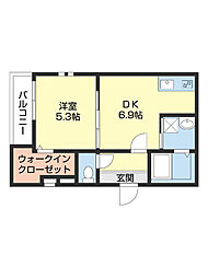 フジパレス北新金屋丁 2階1DKの間取り