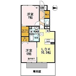 D-room内原 1階2LDKの間取り