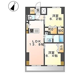 ワシンレジデンス 8階2LDKの間取り