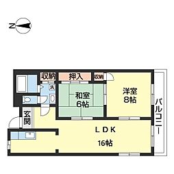 プレゼンス西浜 4階2LDKの間取り