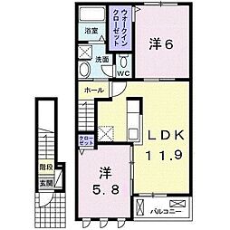 アーベンロートＡ 2階2LDKの間取り