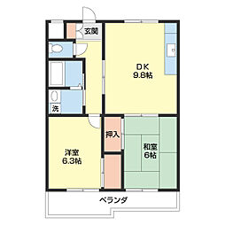 サンライズ島本 1階2DKの間取り