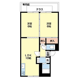 プレジール木ノ本II 1階2LDKの間取り