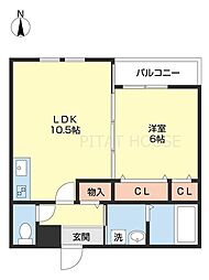 フジパレス市駅東2番館 1LDKの間取図画像