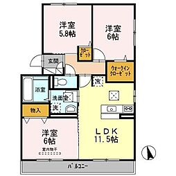 D-roomWoodBell 3LDKの間取図画像