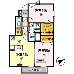 ルミエール岩橋B 2DKの間取図画像