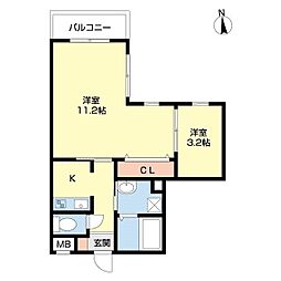 タージュ中之島 2Kの間取図画像