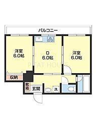 エクシード紀伊B 2DKの間取図画像