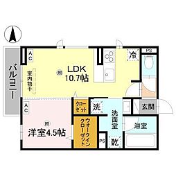 D-ROOM 中島 1LDKの間取図画像