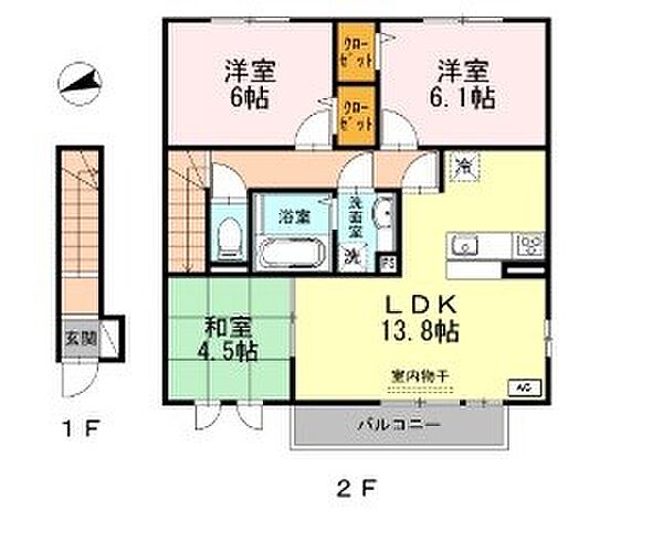 兵庫県姫路市広畑区小坂(賃貸アパート3LDK・2階・69.92㎡)の写真 その2