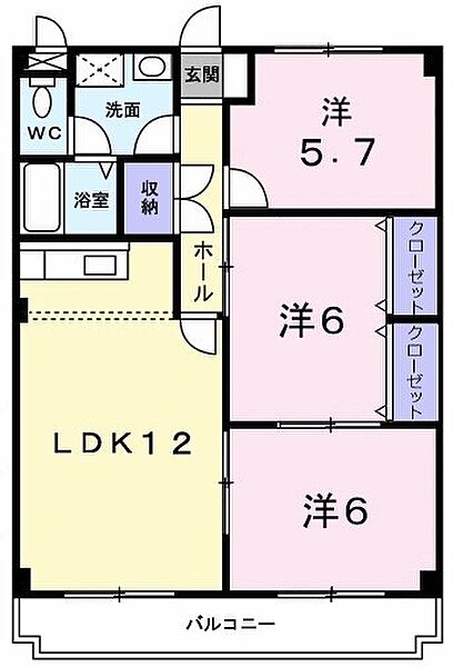 兵庫県明石市朝霧東町２丁目(賃貸マンション3DK・3階・63.40㎡)の写真 その2