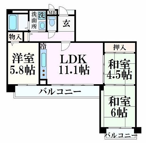 兵庫県姫路市二階町(賃貸マンション3LDK・3階・67.04㎡)の写真 その2