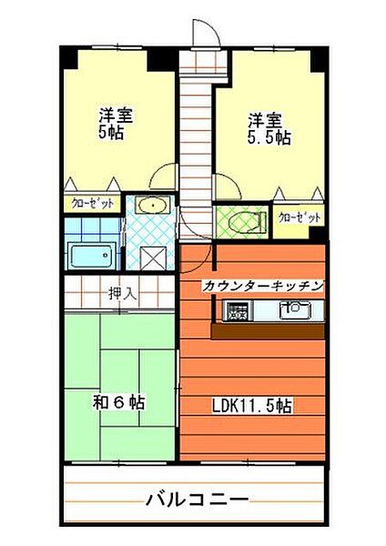 兵庫県姫路市飾磨区下野田２丁目(賃貸マンション3LDK・1階・64.00㎡)の写真 その2