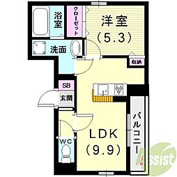 山陽電鉄本線 中八木駅 徒歩10分の賃貸アパート 2階1LDKの間取り