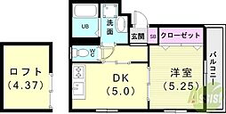 JR東海道・山陽本線 明石駅 徒歩10分の賃貸アパート 2階1DKの間取り