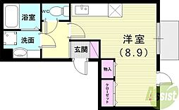 山陽電鉄本線 中八木駅 徒歩15分の賃貸アパート 1階1Kの間取り