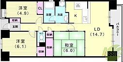 東急ドエルアルス西明石コースト 3LDKの間取図画像