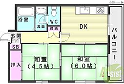 ハイツ宗田 2DKの間取図画像